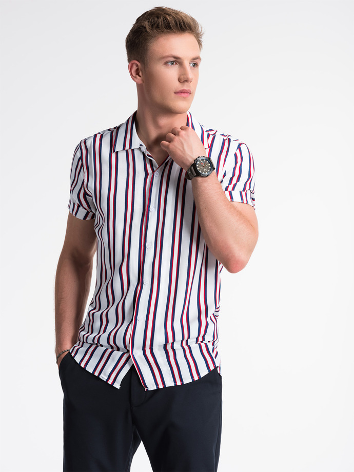 Мужская рубашка с коротким рукавом - белый/красный K481