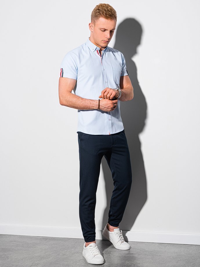 Мужская рубашка с коротким рукавом - голубая K489