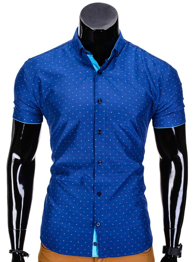 Мужская рубашка с коротким рукавом K338 - светлый темно-синяя