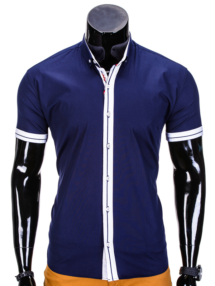Мужская рубашка с коротким рукавом K340 - темно-синяя