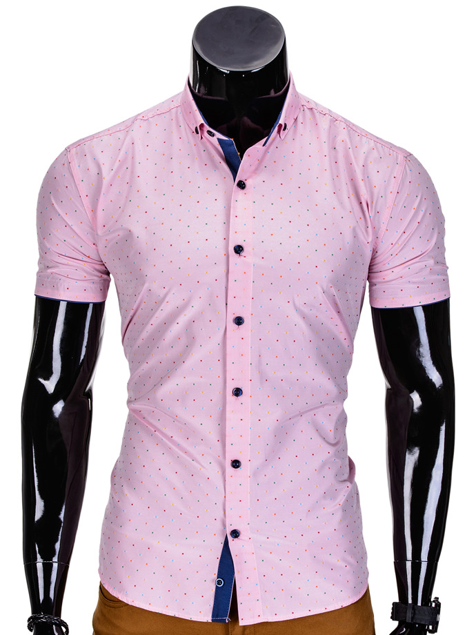 Мужская рубашка с коротким рукавом - розовая K338