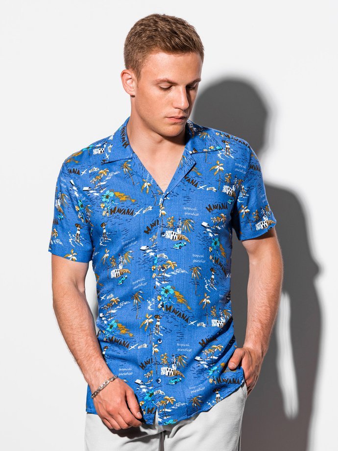 Мужская рубашка с коротким рукавом - синий K560