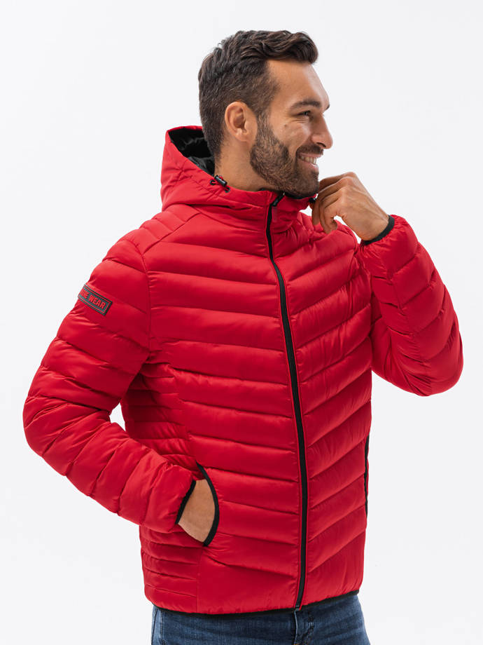 Мужская стеганная куртка с атласом - красная V7 OM-JALP-0121