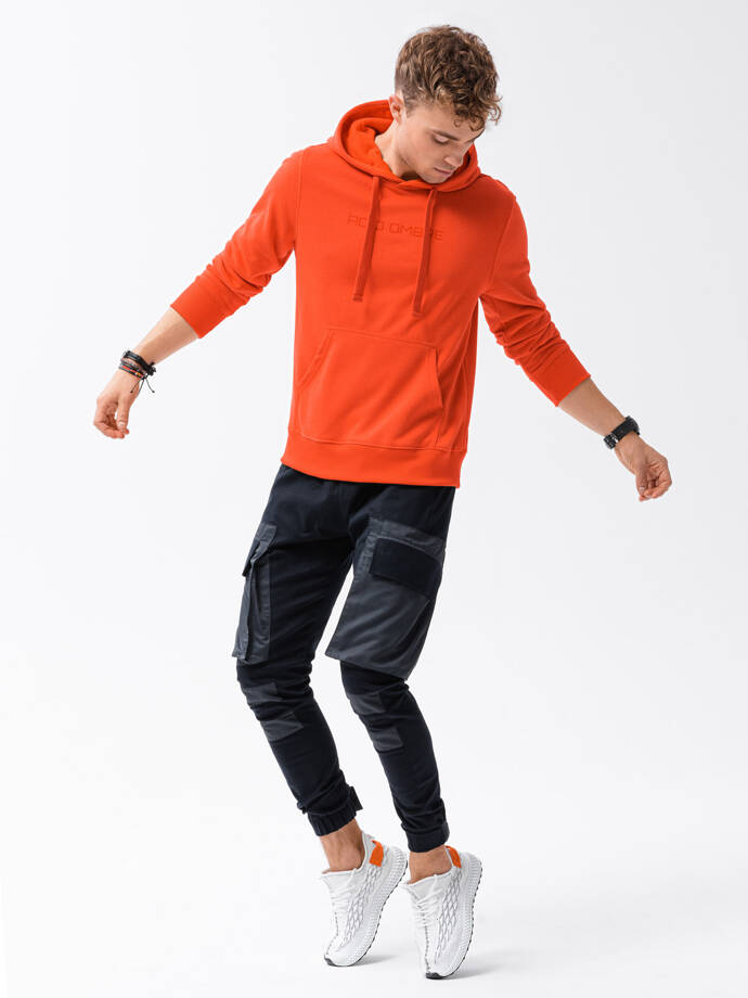 Мужская толстовка с капюшоном и принтом – оранжевый B1351