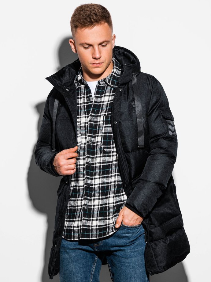Мужская зимняя стеганая куртка - чёрная C409