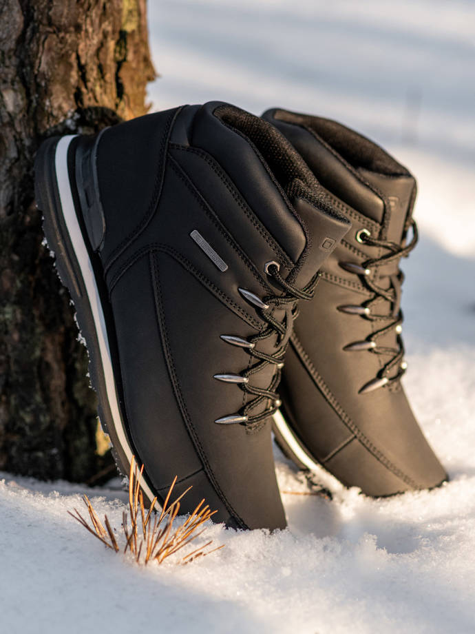 Мужские зимние ботинки трапперы - чёрные T313
