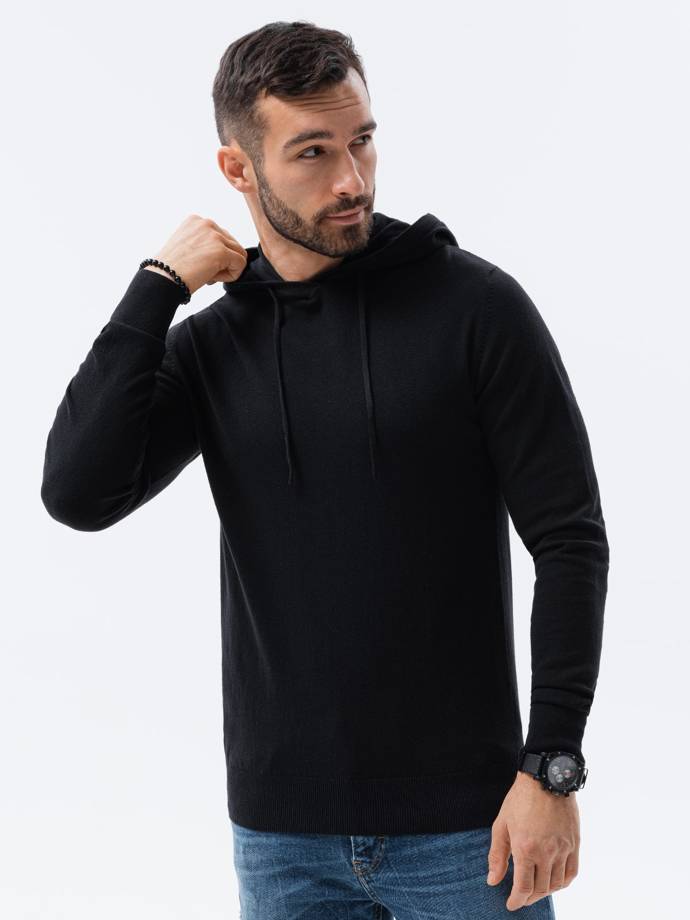 Мужской свитер с капюшоном - черный V2 E187