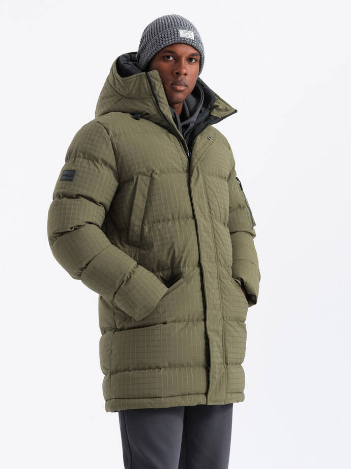 Outdoorowa długa męska kurtka parka   – biała V1 OM-JALJ-0201