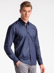 Мужская рубашка с длинным рукавом K477 – тёмно-синяя/коричневая