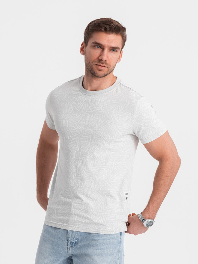 Męski t-shirt fulllprint w liście palmy - szary V2 OM-TSFP-0182