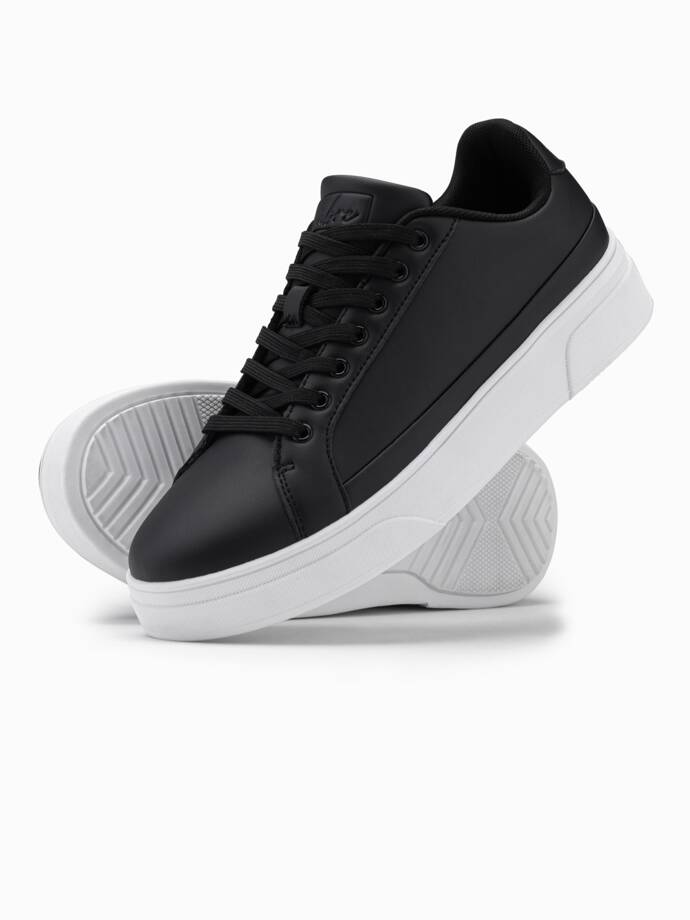 Buty sneakersy męskie z eko skóry na grubej podeszwie – czarne V5 OM-FOSL-0166