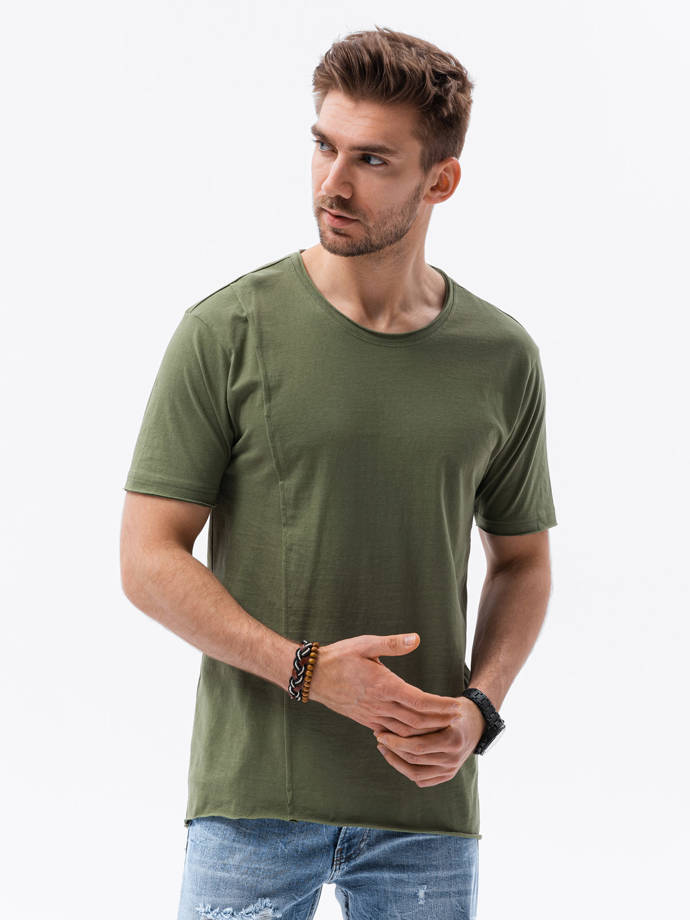 Чоловіча футболка без принта - хакі S1378
