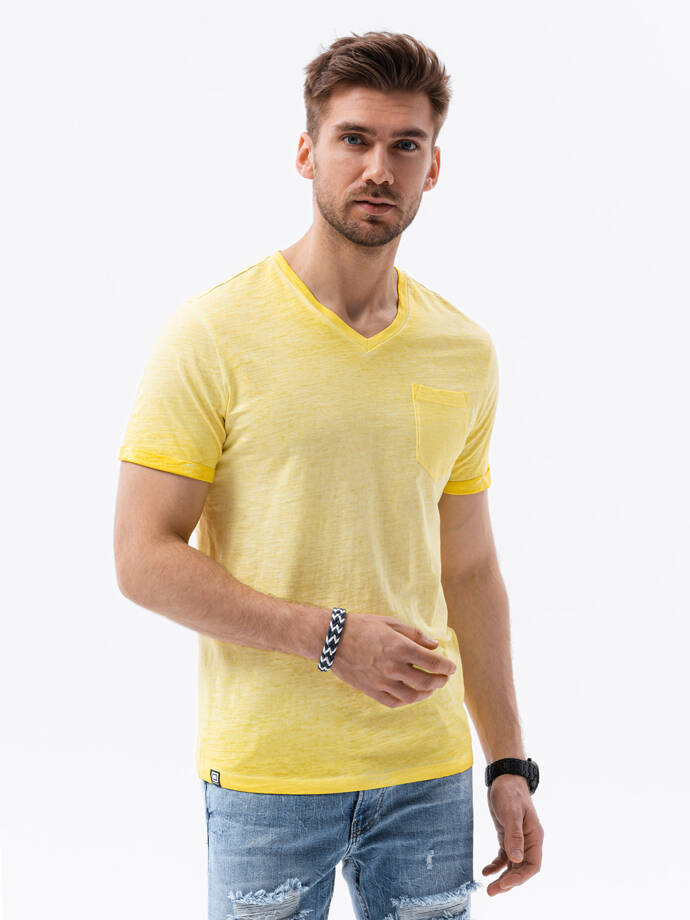 Чоловіча футболка без принта - жовтий меланж S1388