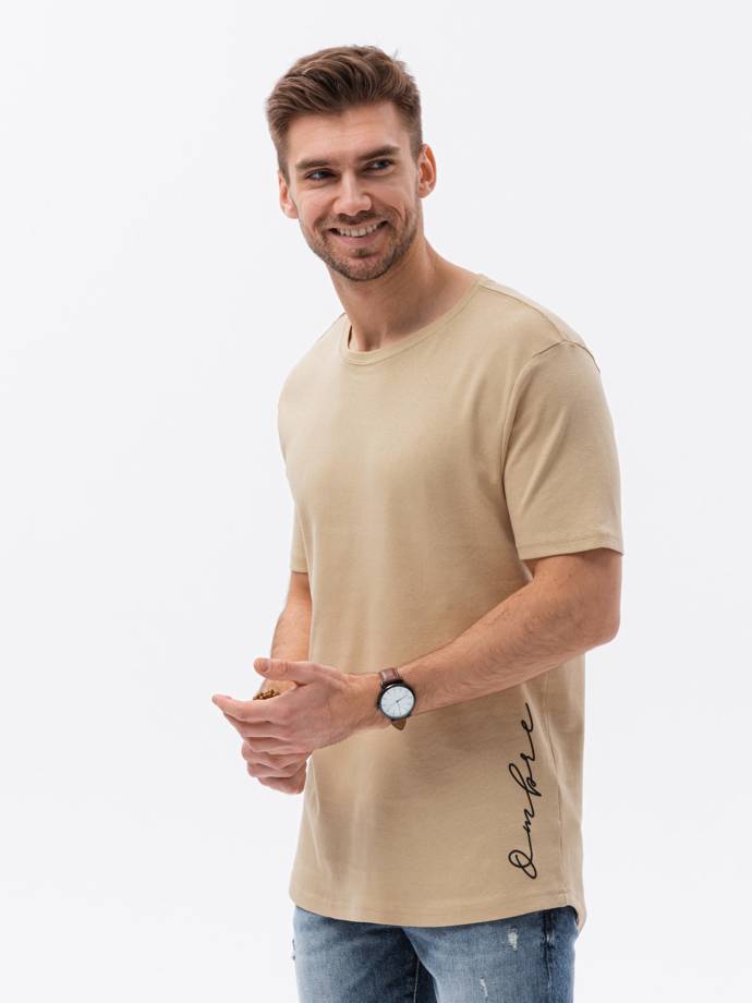 Чоловіча футболка з принтом - бежевий S1387