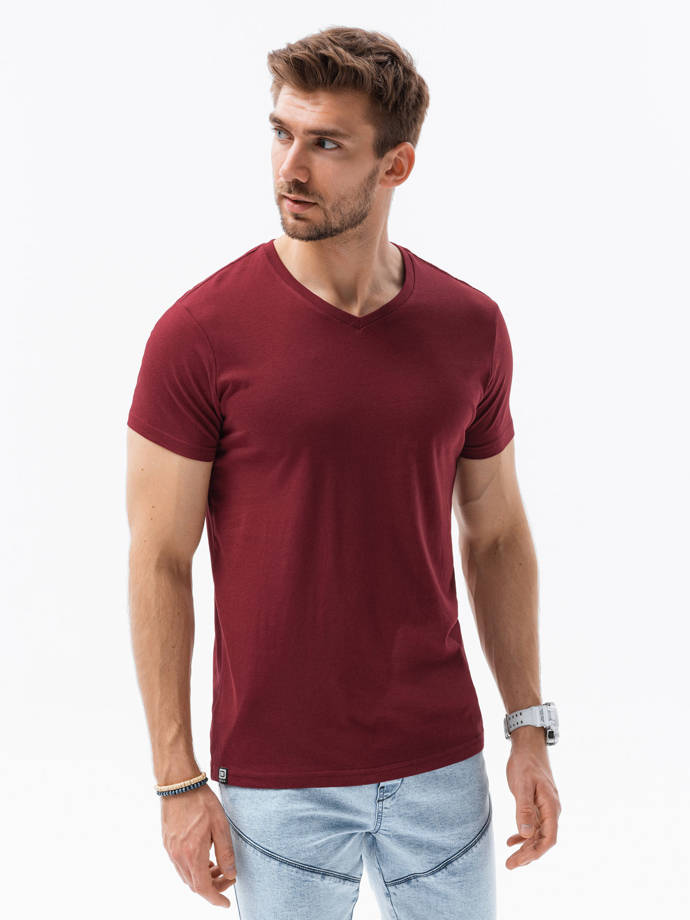 Чоловіча класична футболка BASIC з V-подібним вирізом - бордова V10 S1369