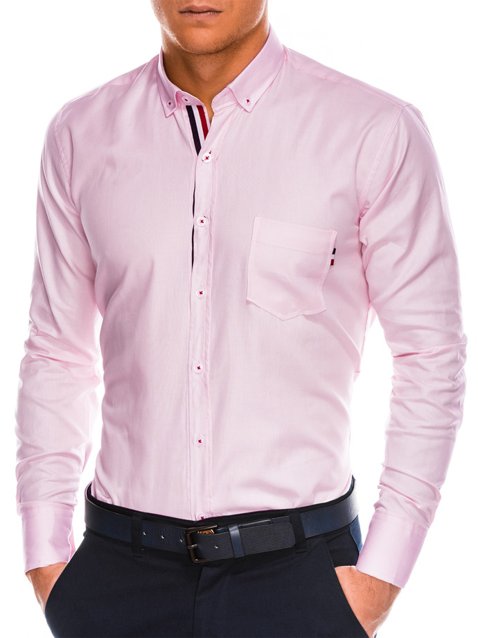 Чоловіча сорочка з довгим рукавом - пудрово-рожева K490