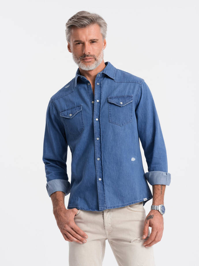 Чоловіча сорочка з довгим рукавом - синій K567