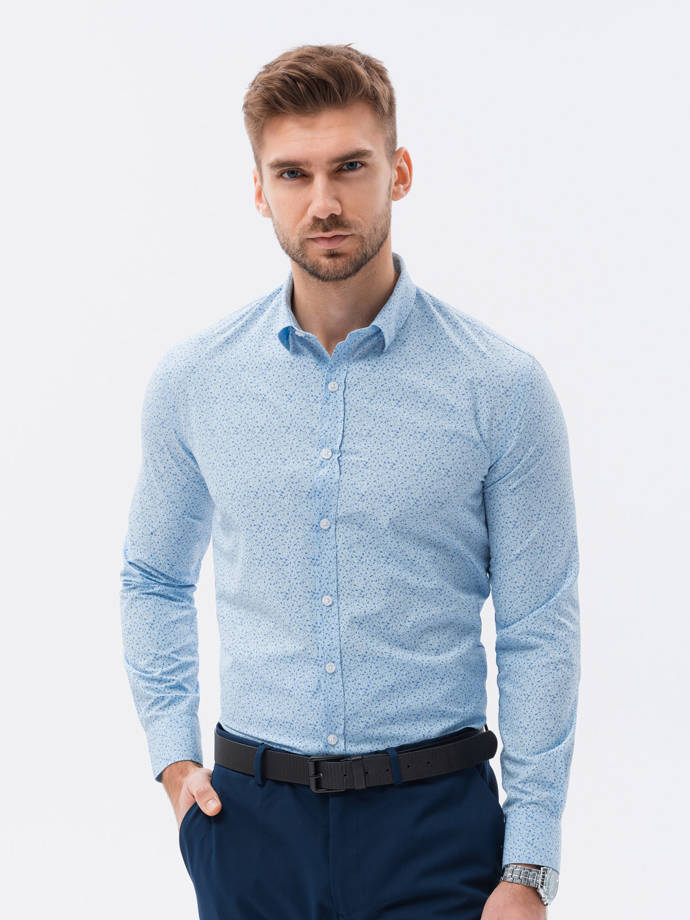 Чоловіча сорочка з довгим рукавом з мікро малюнком - світло-блакитна V3 K634