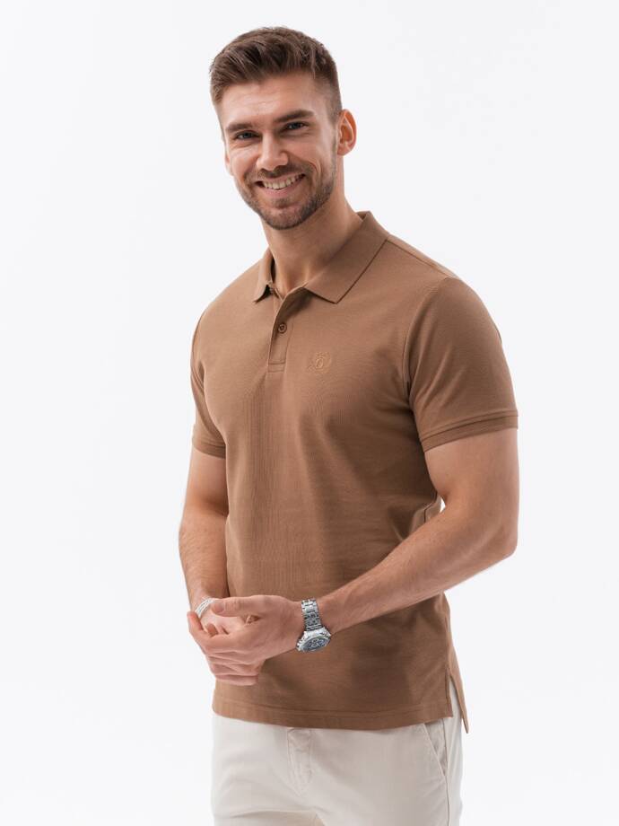 Чоловіча трикотажна сорочка-поло з піке - світло-коричнева V23 S1374