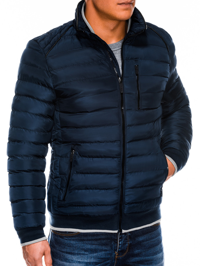 Чоловіча зимова стьобана куртка - темно-синя C422