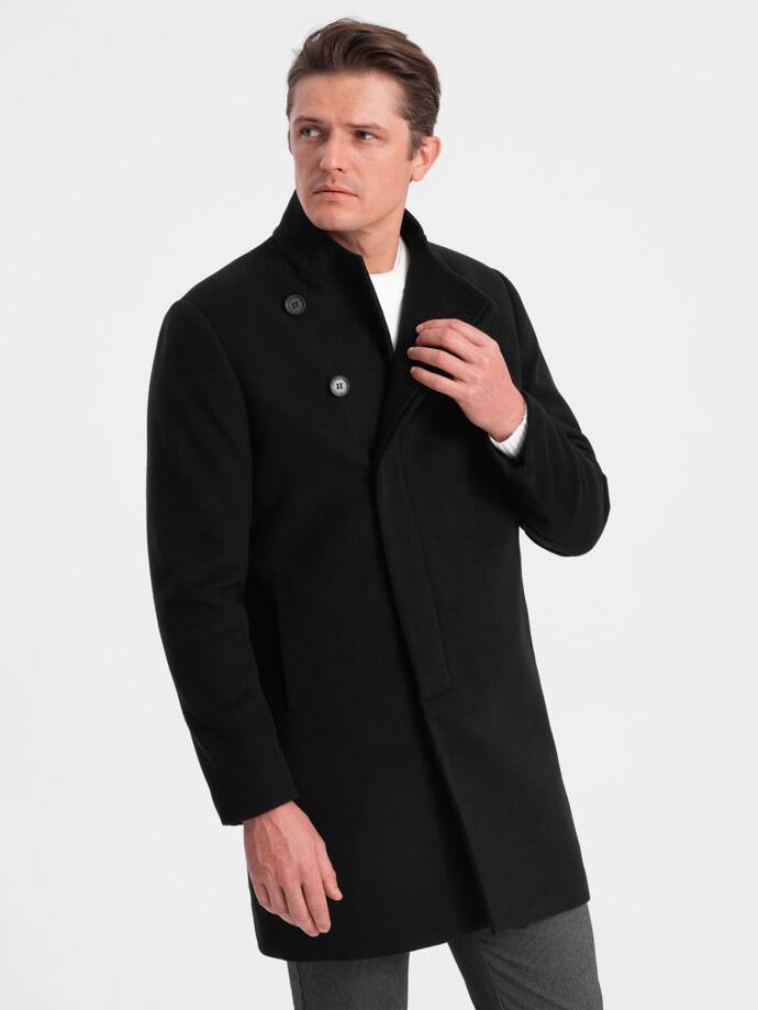 Чоловіче пальто з асиметричною застібкою - чорне V2 OM-COWC-0102