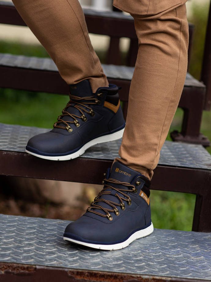 Чоловічі зимові черевики траппери - темно-сині T312