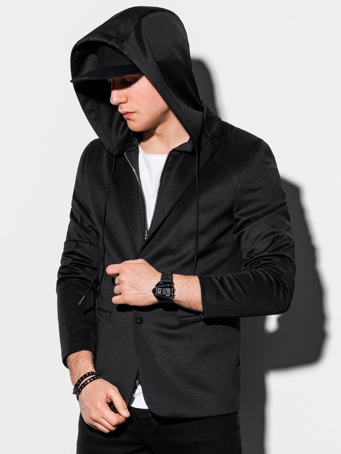 Чоловічий повсякденний піджак з капюшоном - чорний M156
