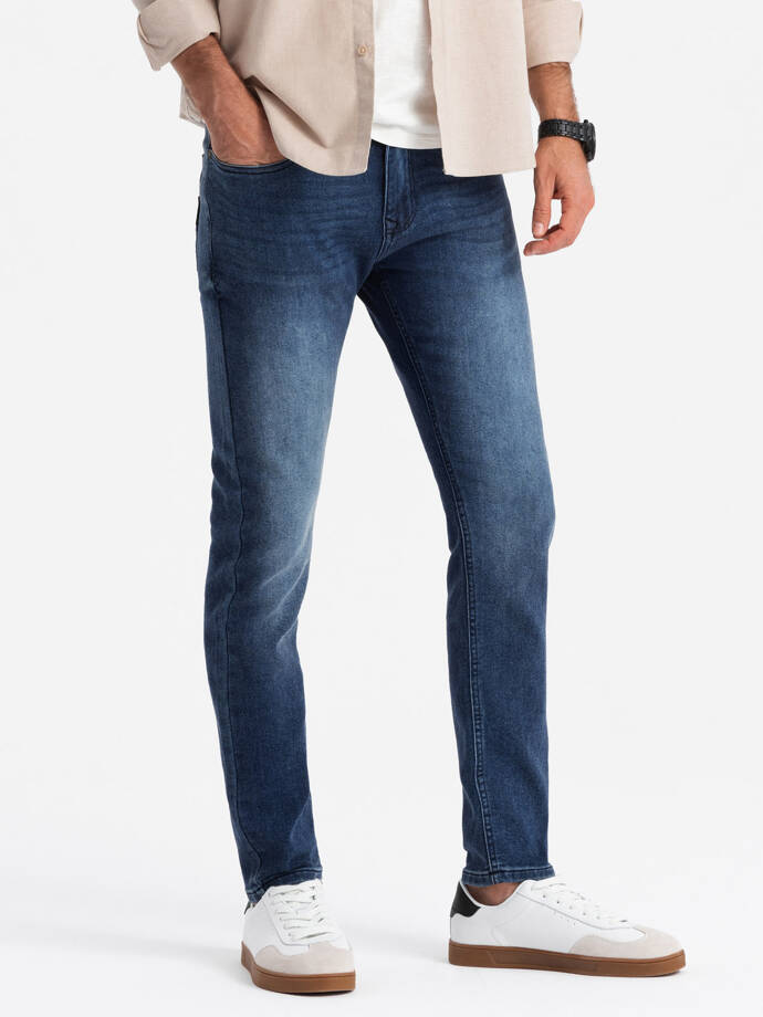 Dopasowane męskie spodnie jeansowe SLIM FIT z elastanem – niebieskie V1 OM-PADP-0214