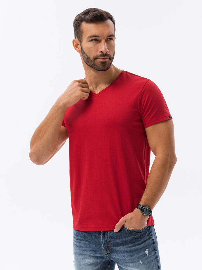 Класична чоловіча футболка BASIC з вирізом "човник" - червоний V14 S1369