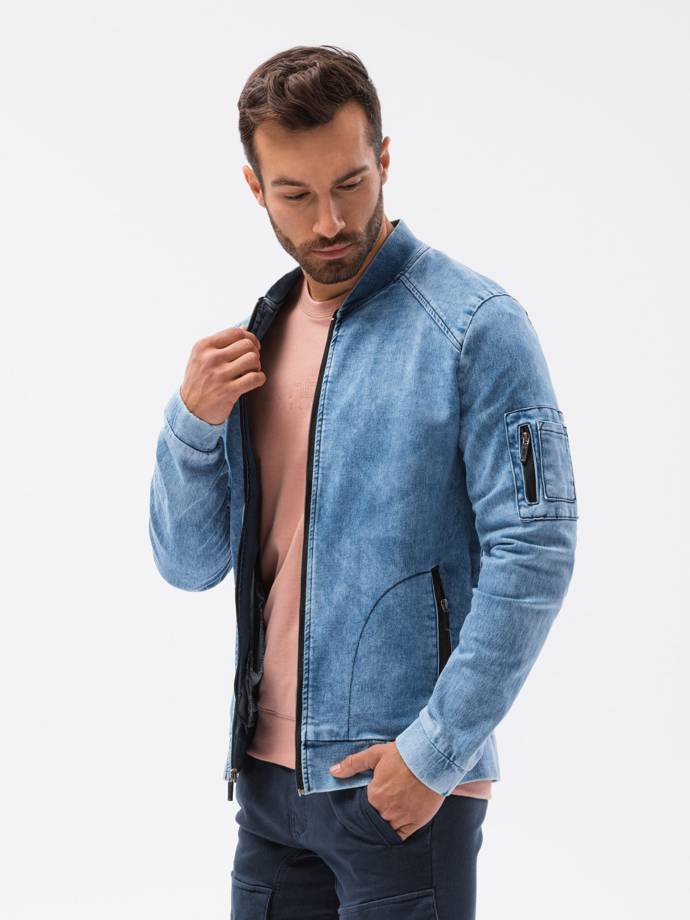 Куртка чоловіча джинсова демісезонна бомберка - світло-синій C240