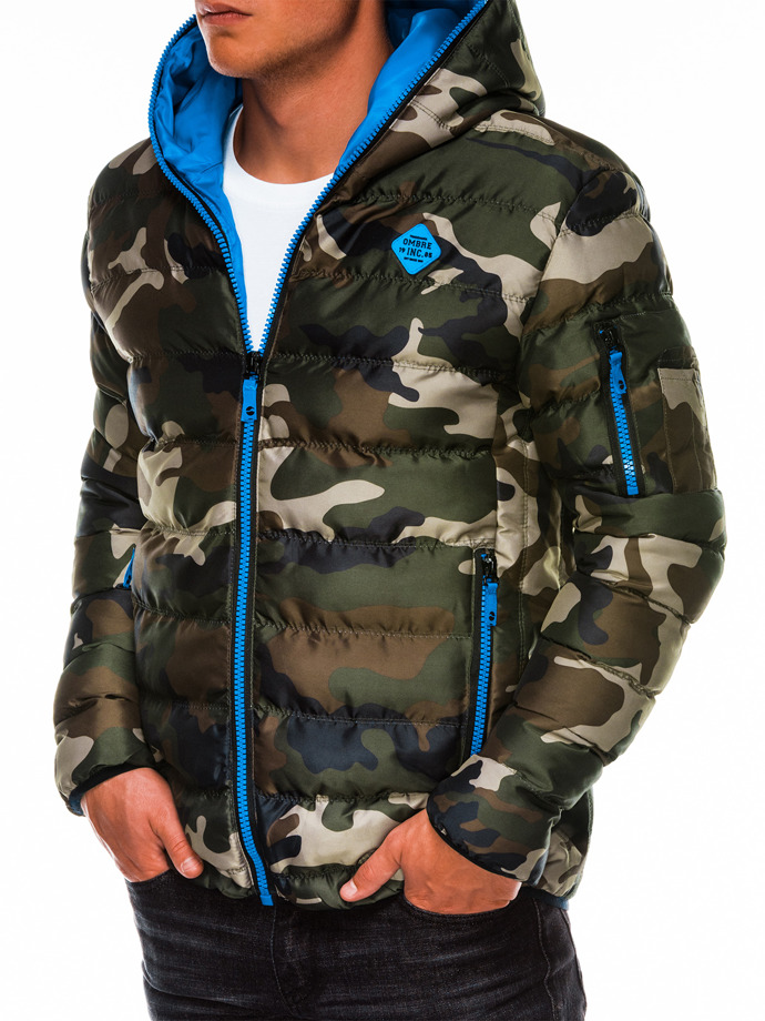Куртка чоловіча зимова стьобана C367 – камуфляж/синя