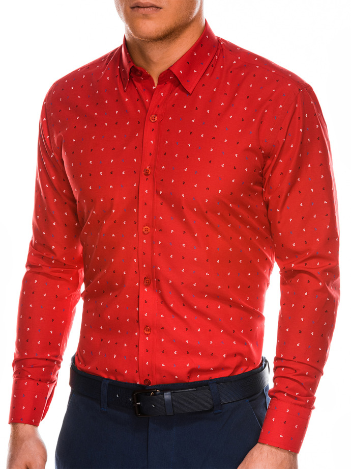 Сорочка чоловіча з довгим рукавом K465 - червона/біла